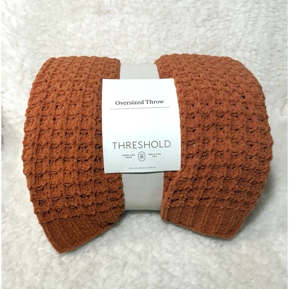 Chenille Knit Oversized Throw Blanket Orange Fall Halloween 50”x70” - Threshold - Picture 2 of 4